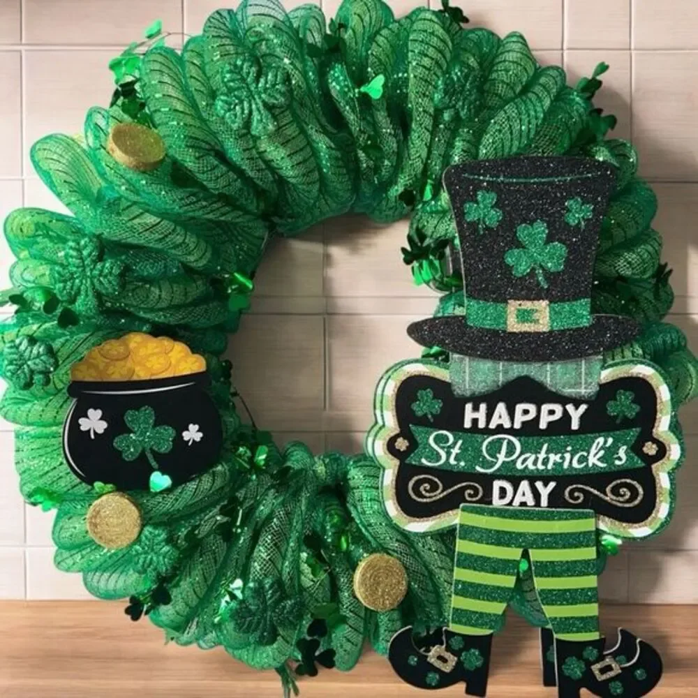 XL- wreath Beautiful St. Patrick’s Day wreath hand made deco mesh wreath